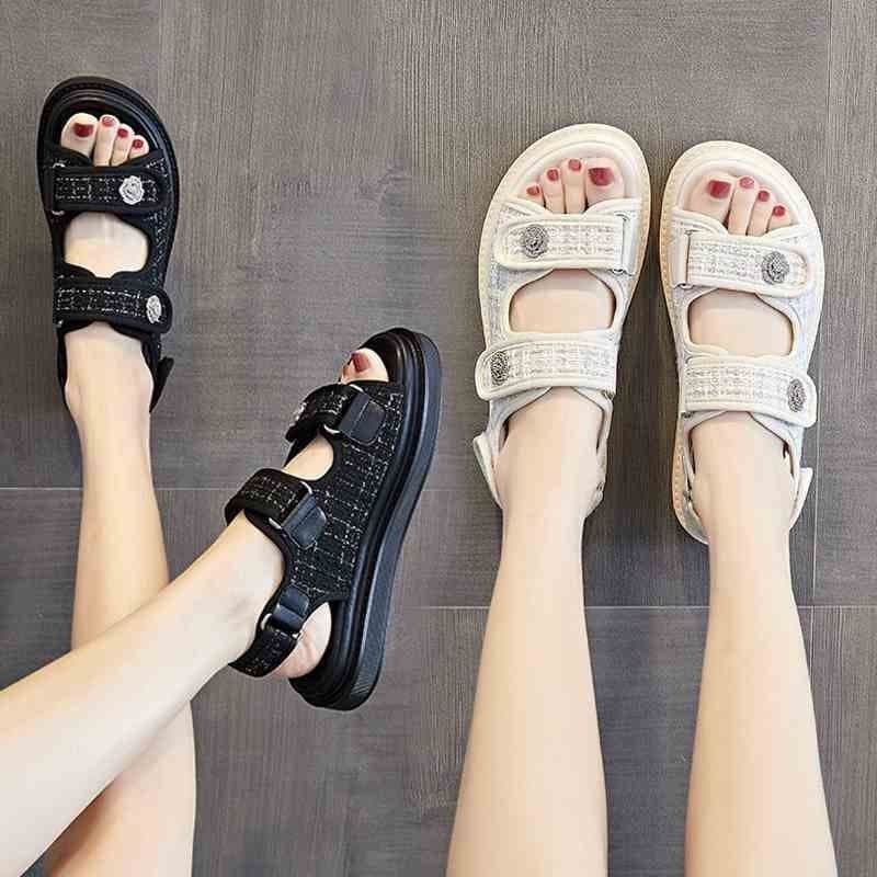 Factory Direct Little Fragrance Style Thick Sole Versatile Sandals Soft Bottom Fashion Sandals 2025 Summer New Velcro Sandals