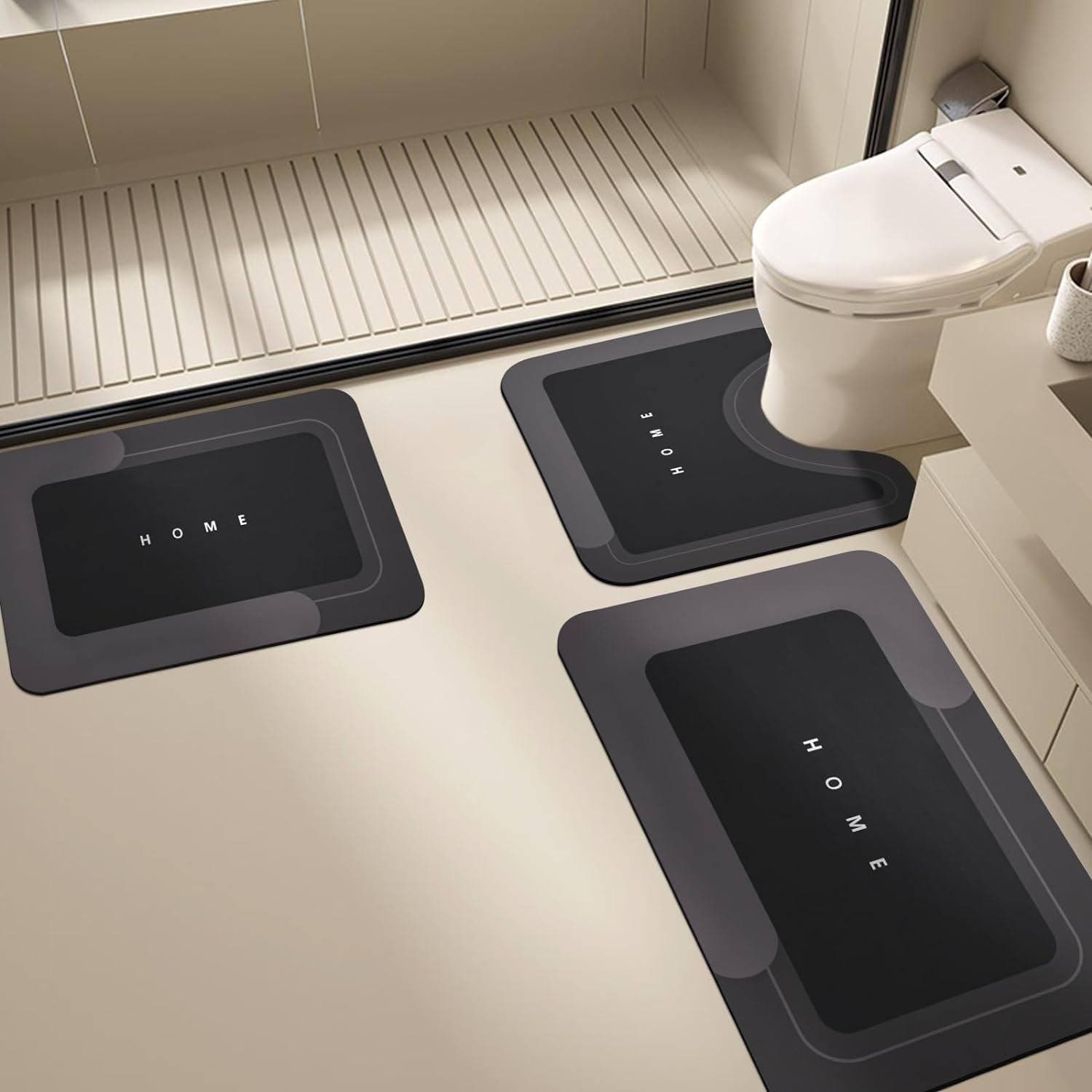 Toilet Three-Piece Set Diatomaceous Earth Floor Mat Bathroom Toilet Water-Absorbent Quick-Dry Non-Slip Mat Bathroom Toilet Stain-Resistant Carpet