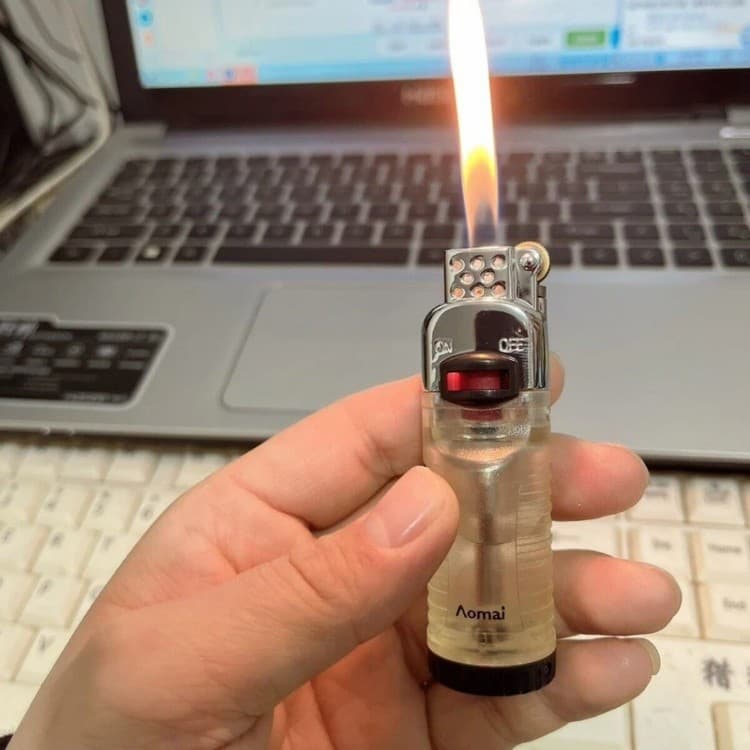 Cross-Border Source AM7210 Creative Long Strip Lighter Direct Flame, Personalized Grinding Wheel Igniter, Rocker Arm Refillable Lighter