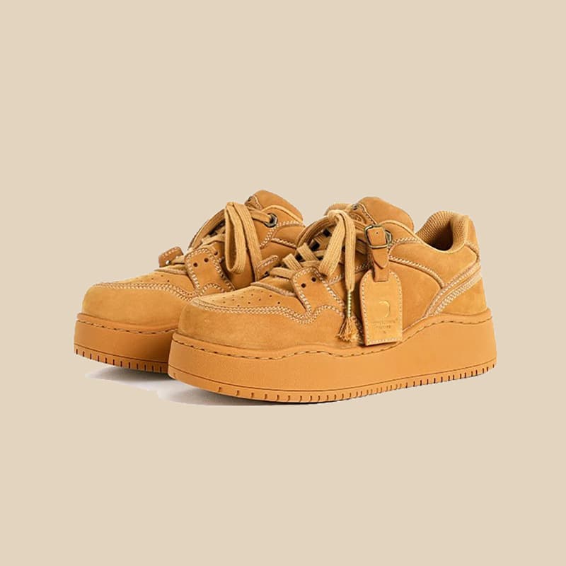 Qi Yan 2024 autumn/winter new sand dune brown thick sole low-top sneakers for women, casual shoes.
