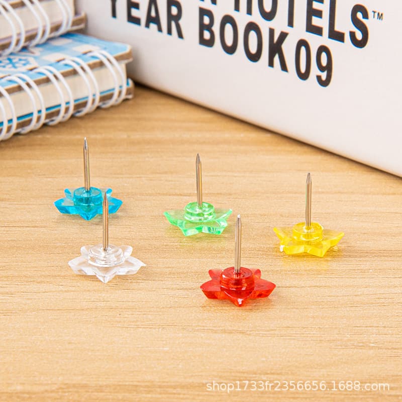 Yiwu Amazon exclusive colored transparent star-shaped thumbtacks, plastic push pins in bulk