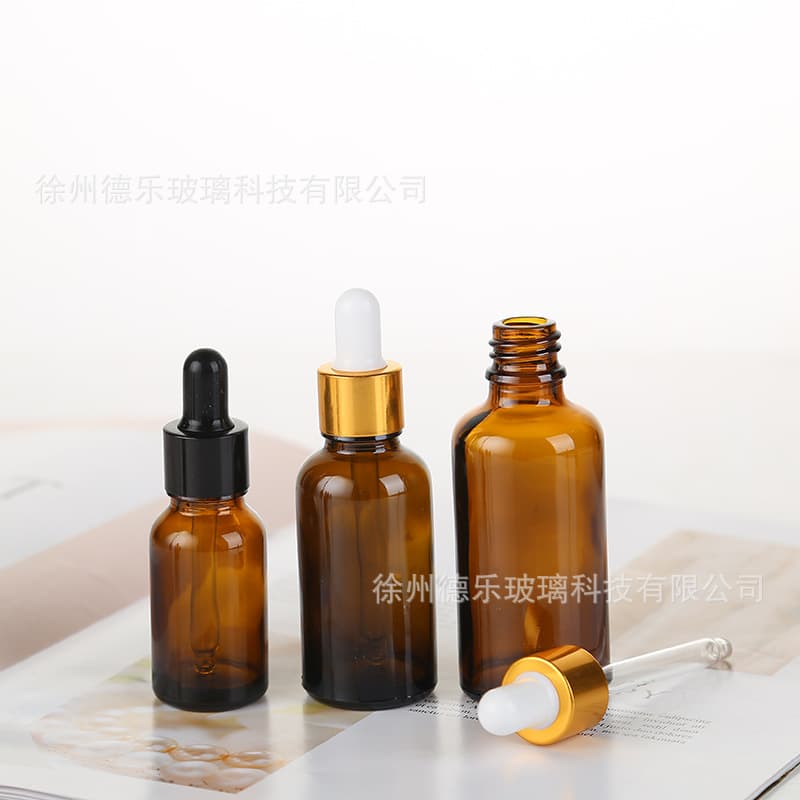 Amber Light-Proof Dropper Glass Bottle Essential Oil Bottle Cosmetic Refill Bottle Serum Packaging Bottle with Rubber Dropper