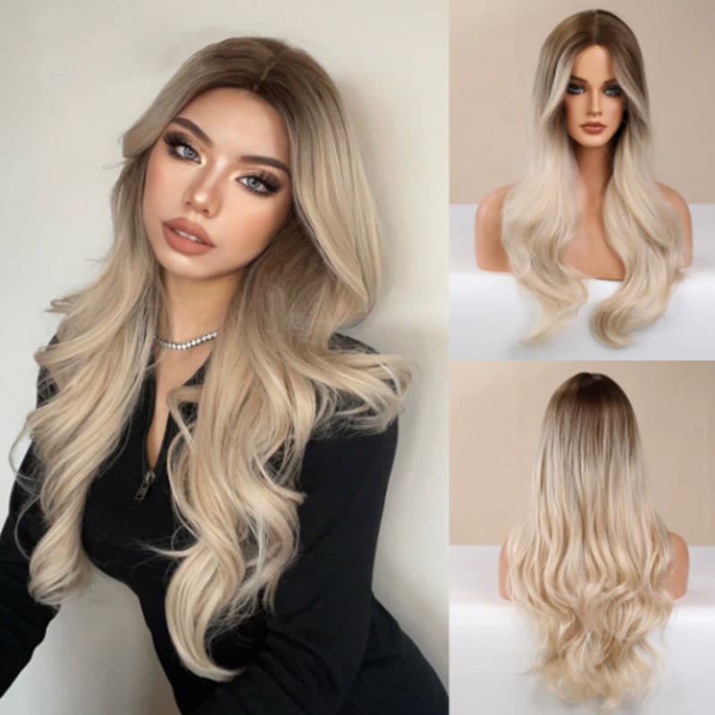 European and American Influencer Brown Long Curly Full Wig Natural Simulation Hair for Women