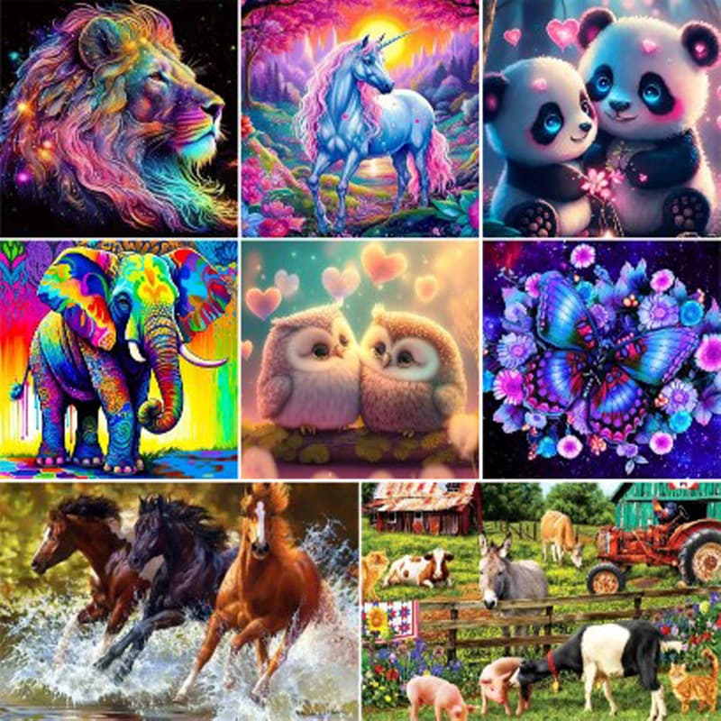 Cross-Border Bestseller 5D Diamond Painting Animal Series Full Drill DIY Round/Square Drill Sticker Art Hanging Painting Living Room Source Factory