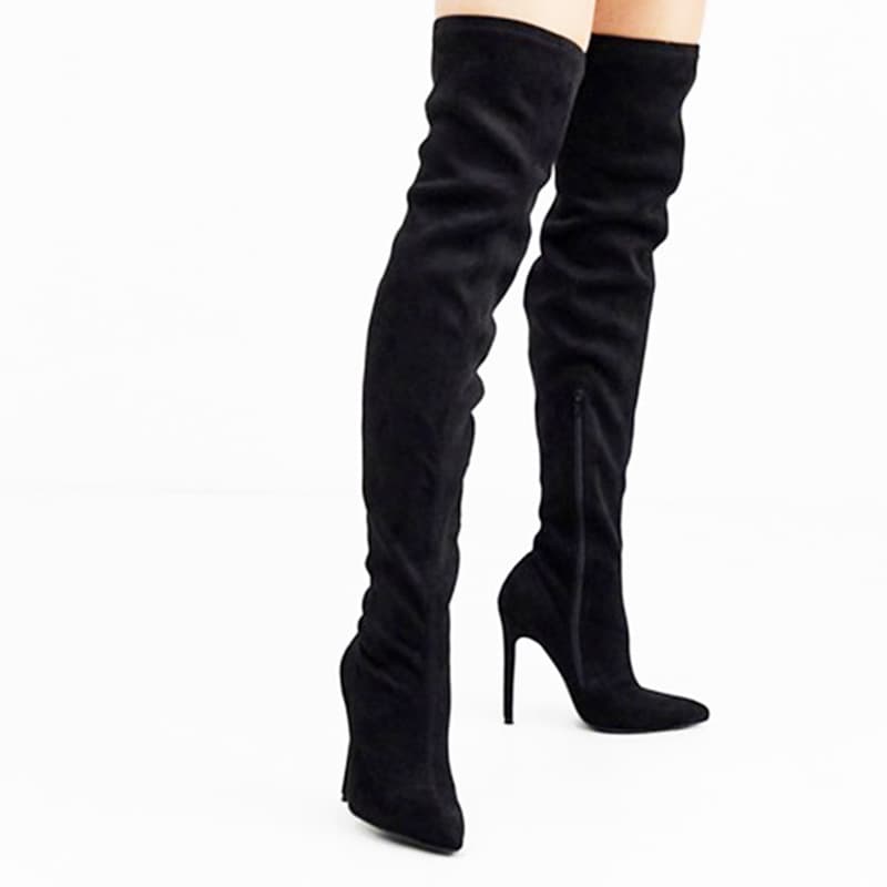 Cross-border European and American fashion boots, pointed toe stiletto heel velvet women's boots, export women's shoes women winter boots