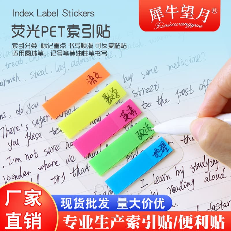 Wholesale Colorful PET Fluorescent Sticky Notes, Reusable Student Office Bookmark Indicators, Memo and Index Tabs