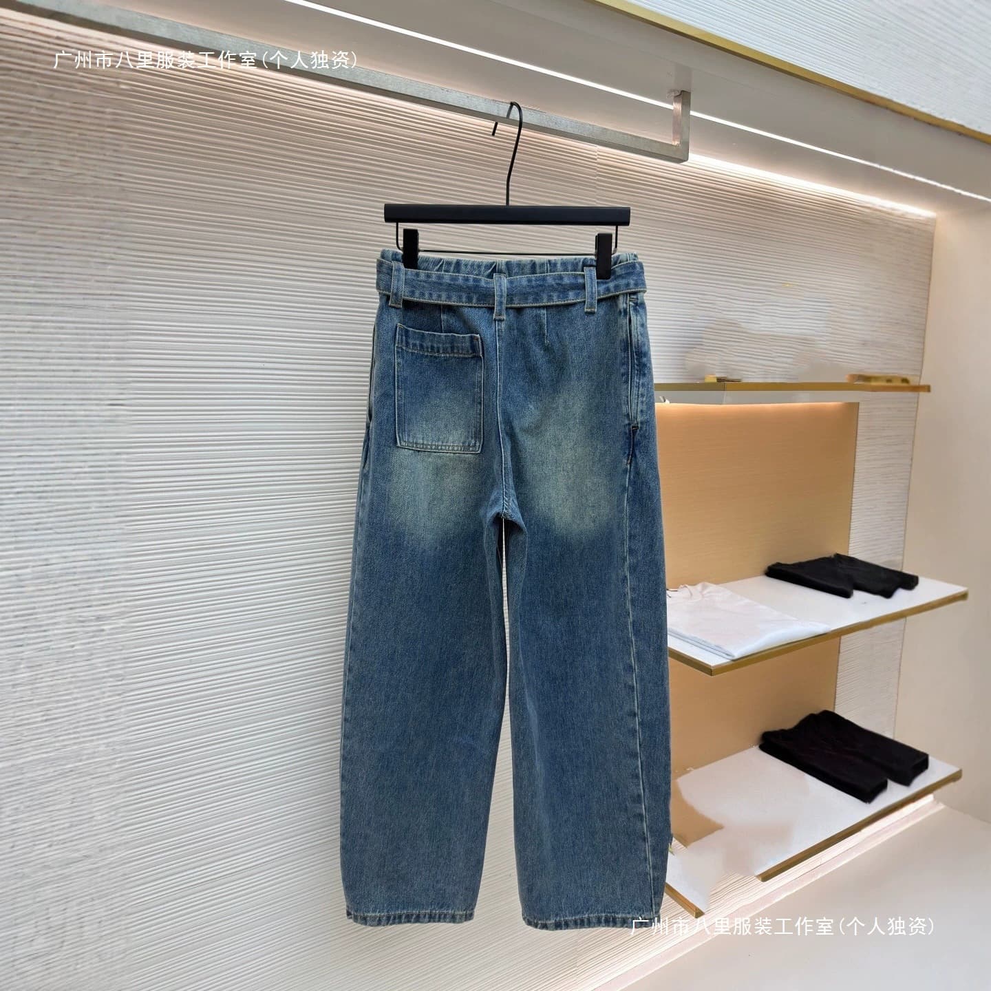 Exclusive European and American Trend Brand 2026 Spring New Leather Trim Jeans Unisex Loose Fit Casual Pants