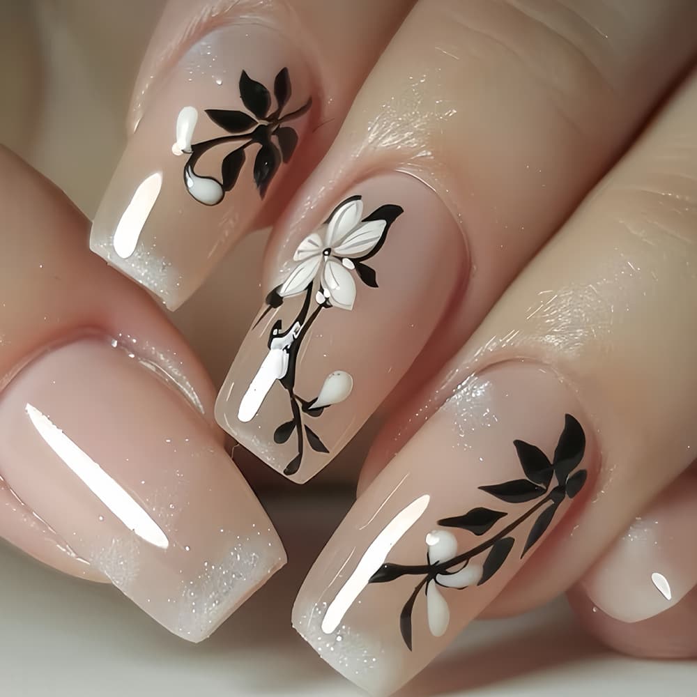 European and American cross-border new Chinese-style nails 24 leaves wearable nails nude French fake nails push-on nail stickers