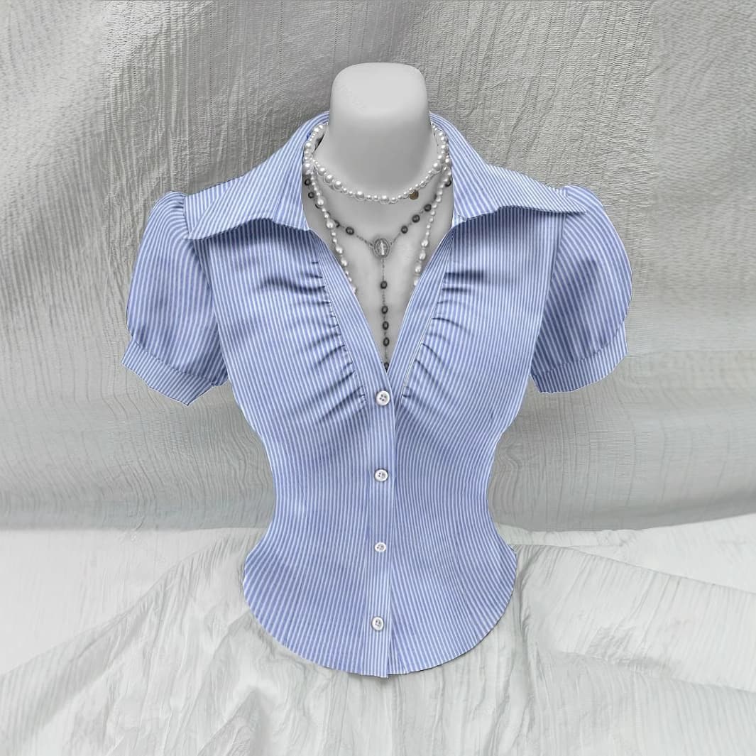 Pure Desire Style Women's Shirt Slim Fit Short Sleeve Waist-Cinching Summer School Uniform White Versatile Trendy Spicy Girl Blouse