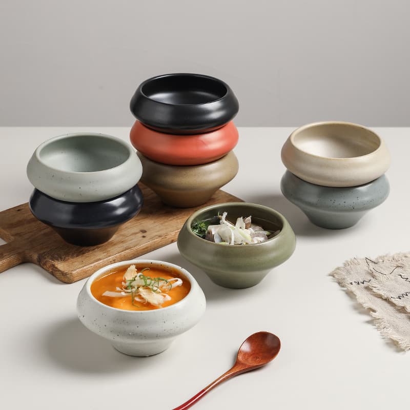 Retro Coarse Pottery Bowl Soup Bowl Dessert Bowl Japanese Minimalist Deep Bowl Small Soup Bowl Salad Bowl Household Conical High-Foot Bowl