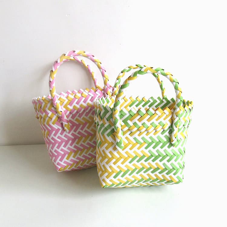 New Factory Woven Bag Color-Block Handbag Plastic Woven Small Bag Gift Photo Prop Handbag for Women