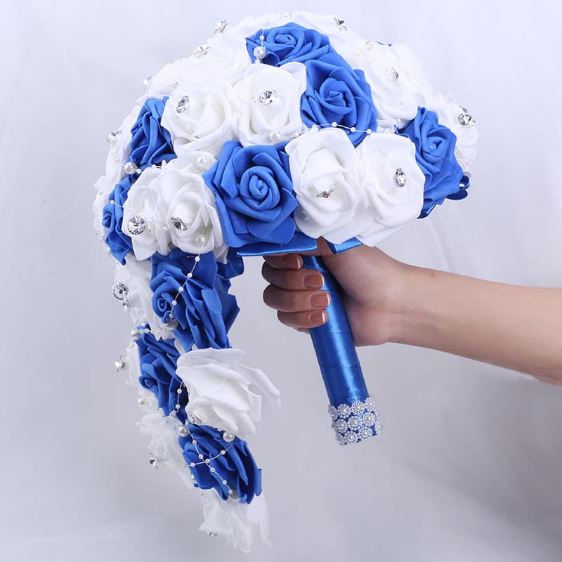 Korean-style waterfall PE bridal and bridesmaid simulated bouquet wholesale, pearl and rhinestone bouquet manufacturer PE1223