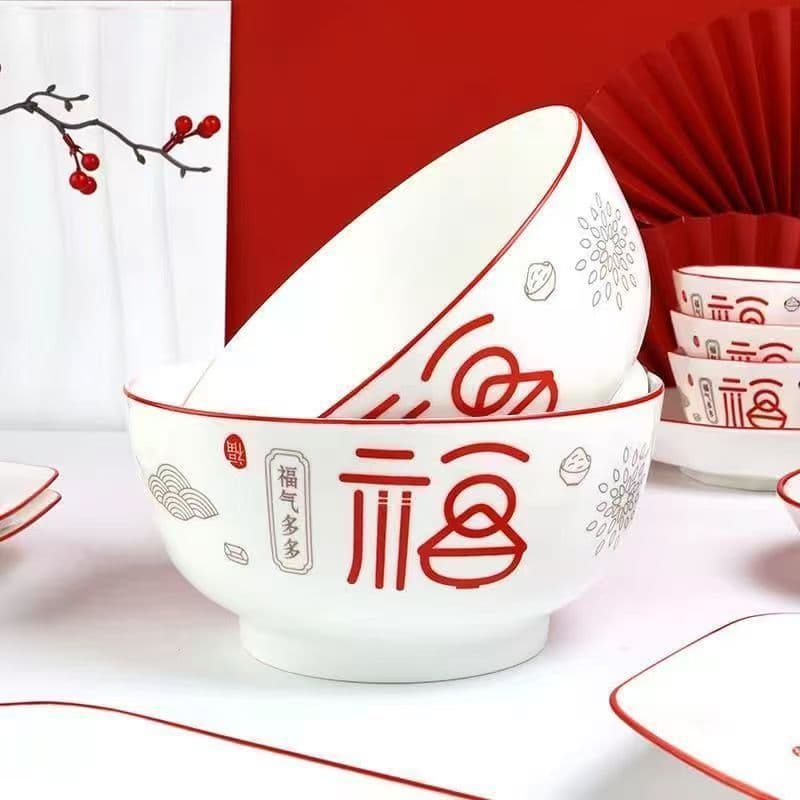 Manufacturer Ceramic Tableware 5-Inch Salad Ceramic Bowl Cotton Red Fortune Panda Series Noodle Bowl Kitchen Tableware Wholesale