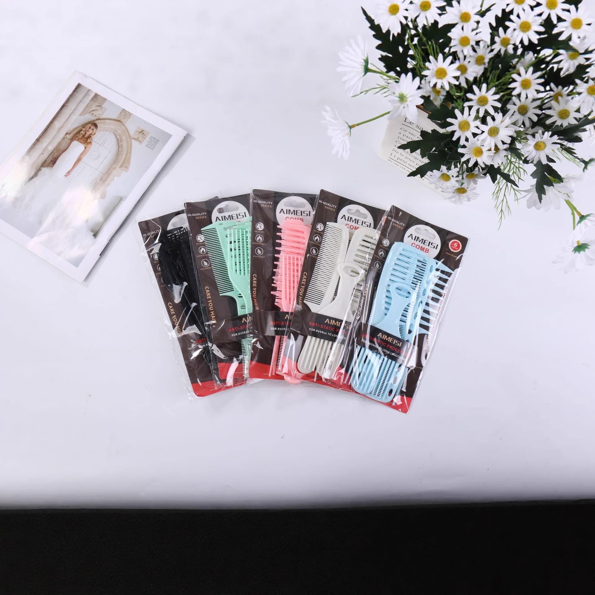 Plastic Comb, Hair Oil Comb, Styling Insert Comb, Wide-Tooth Comb, Pompadour Comb, Travel Double-Sided Comb, Mini 6-Piece Set