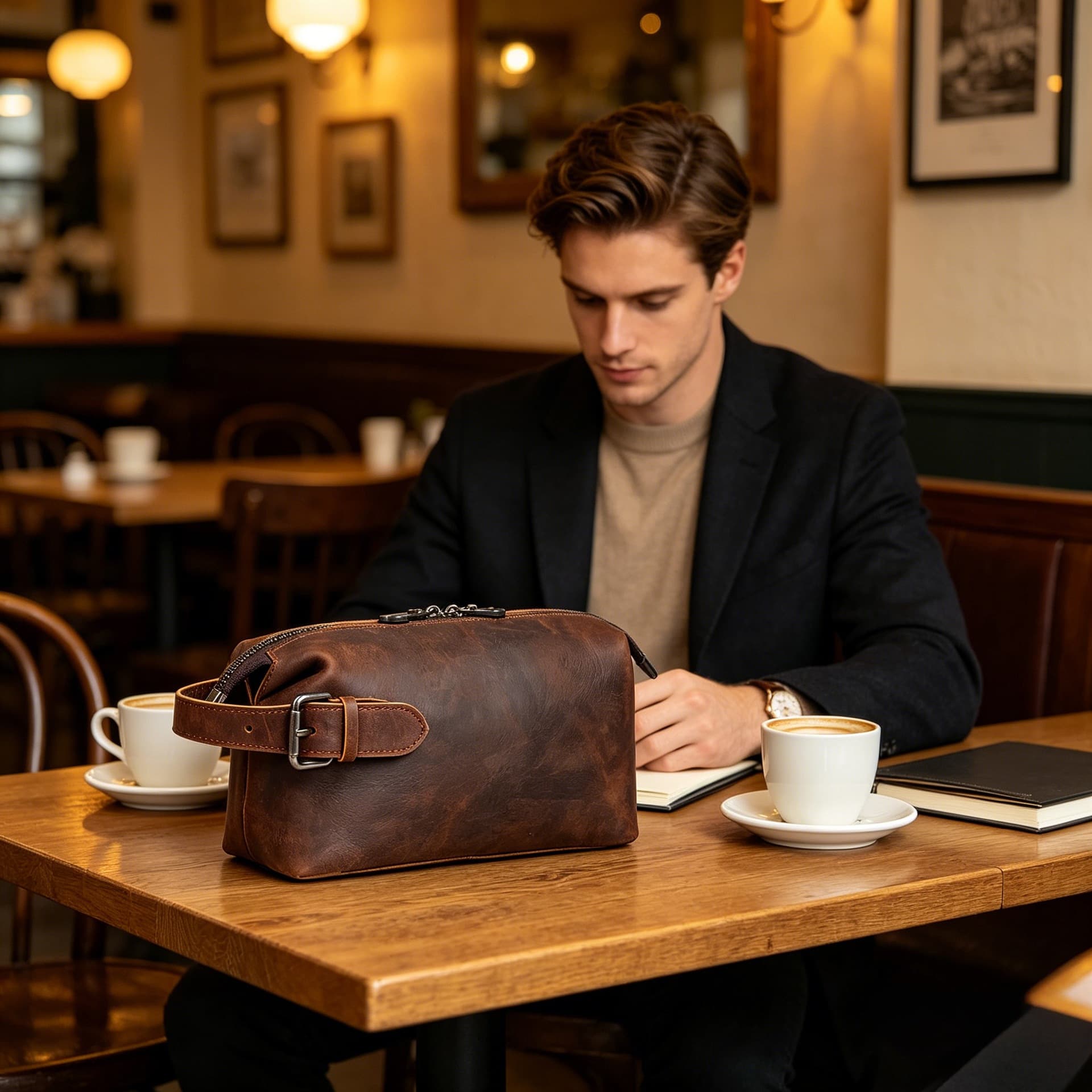 Hot Selling Genuine Leather Vintage Toiletry Bag, Multifunctional Travel Organizer Top Layer Cowhide Men's Clutch, Large Capacity Handbag
