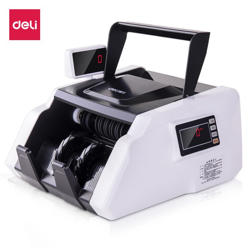 Deli 3903S banknote counter/verifier for banks supports recognition of the new version of RMB banknotes. Dual-screen smart C-type.