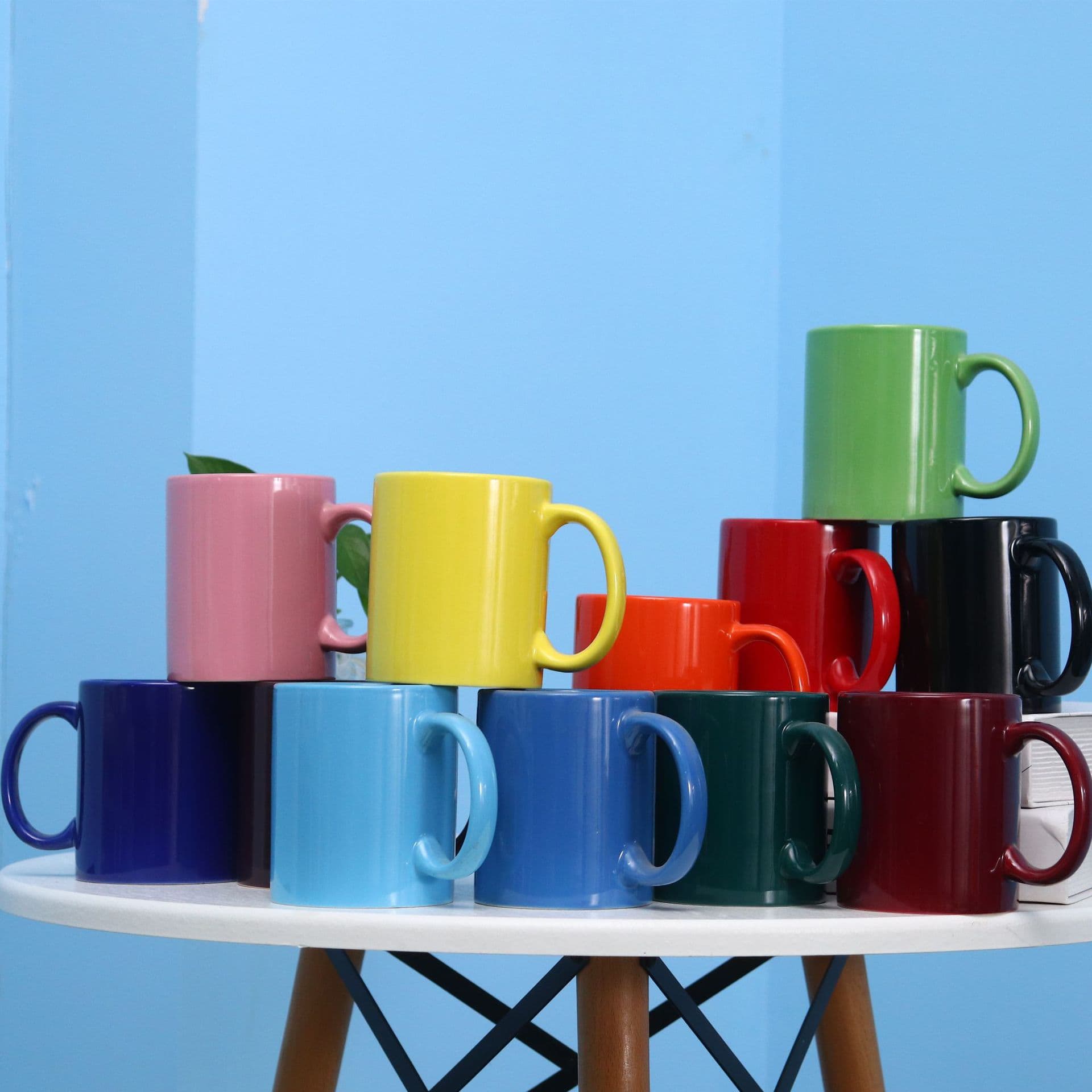 Glazed Ceramic Cup Glossy Matte Color Straight Body Custom Logo Printed Candy Color Coffee Mug