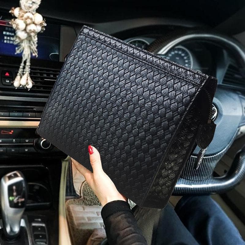 Fashionable Large Capacity Soft Leather Business Handbag for Men And Women with Weaving Pattern Trendy Unisex Clutch Wallet