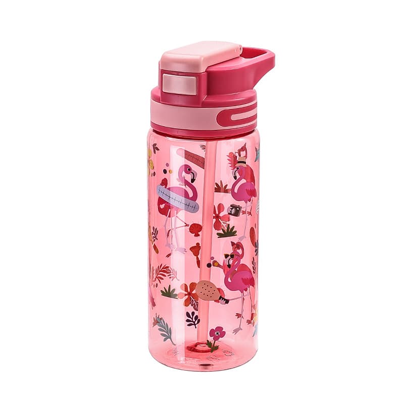 Plastic Water Bottle for Kids, Summer Sports Portable Mini Cartoon Straw Cup with Handle for School Students