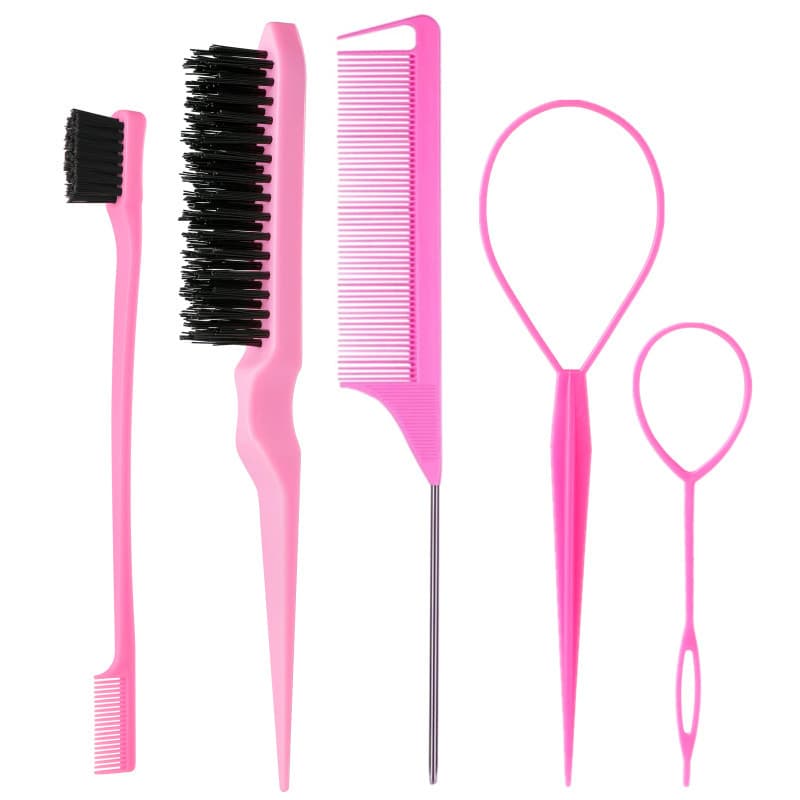 Detangling Brush 4-Piece Set: Highlighting Pointed Tail Comb, Eyebrow Brush, Steel Needle Long Tail Comb, Hair Pull-Through Tool Hairstyle Design Kit
