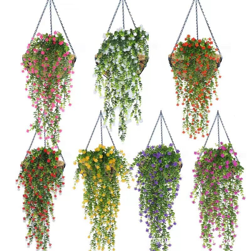 Cross-border eucalyptus camellia courtyard outdoor wall hanging decoration simulated plastic rose vine artificial flower home
