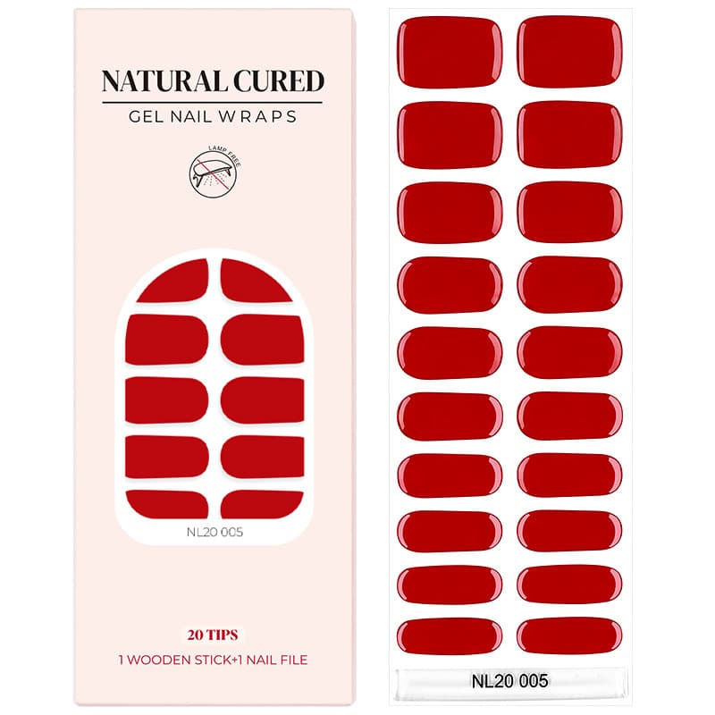 Cherry Red Solid Nail Wraps True Red Whitening No-Cure Semi-Cured Gel Nail Tips Factory Wholesale