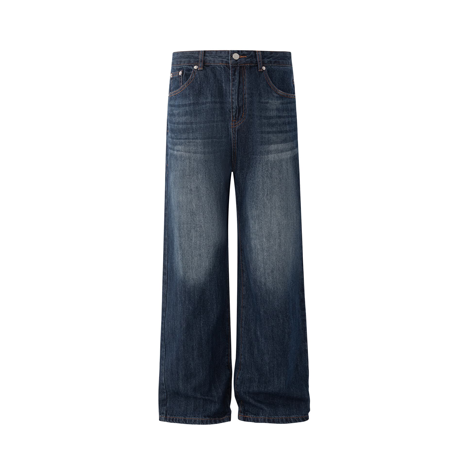 MR American Retro Straight Jeans for Men Autumn Winter Washed Distressed Wide Leg Long Pants Korean Style Commuter Trousers