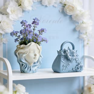 Silicone Mold 2-Piece Set Girl Portrait Face Vase Planter Relief Flower Handbag DIY Plaster