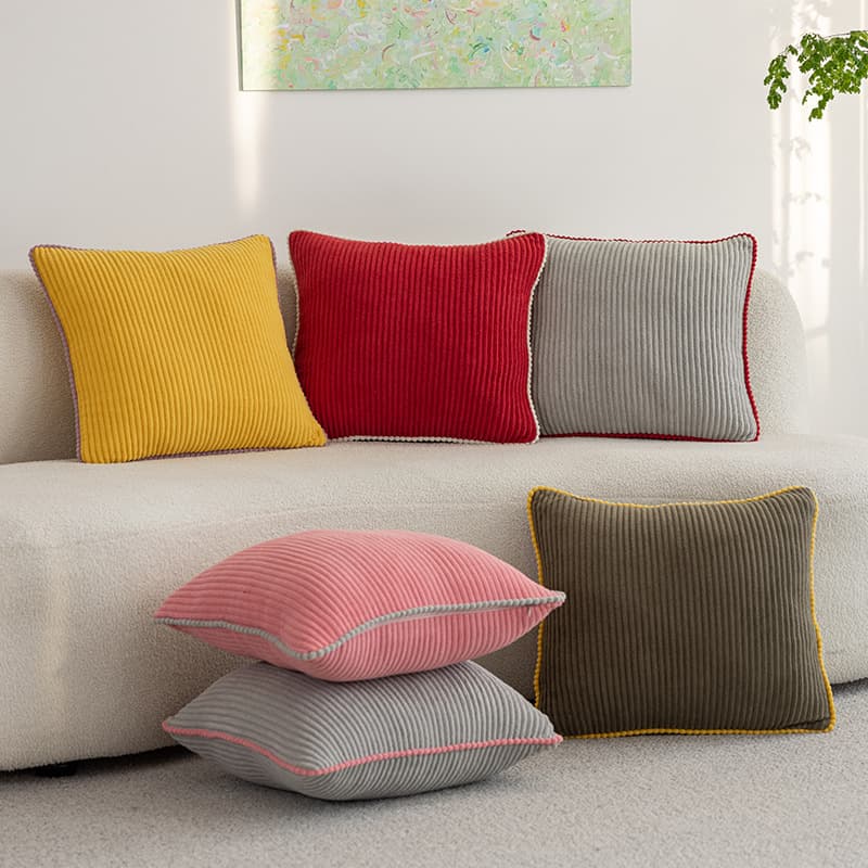 Nordic Style Throw Pillow Cover for Sofa Backrest, Modern Simple Solid Color Living Room High-End Corduroy with Piping