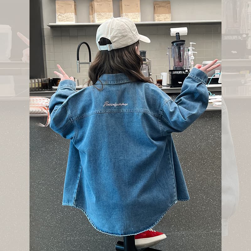 Girls Denim Shirt Baby Toddler Stylish Korean Style Little Girl Blouse Children Big Kids Clothing 2026 Spring Autumn New Arrival