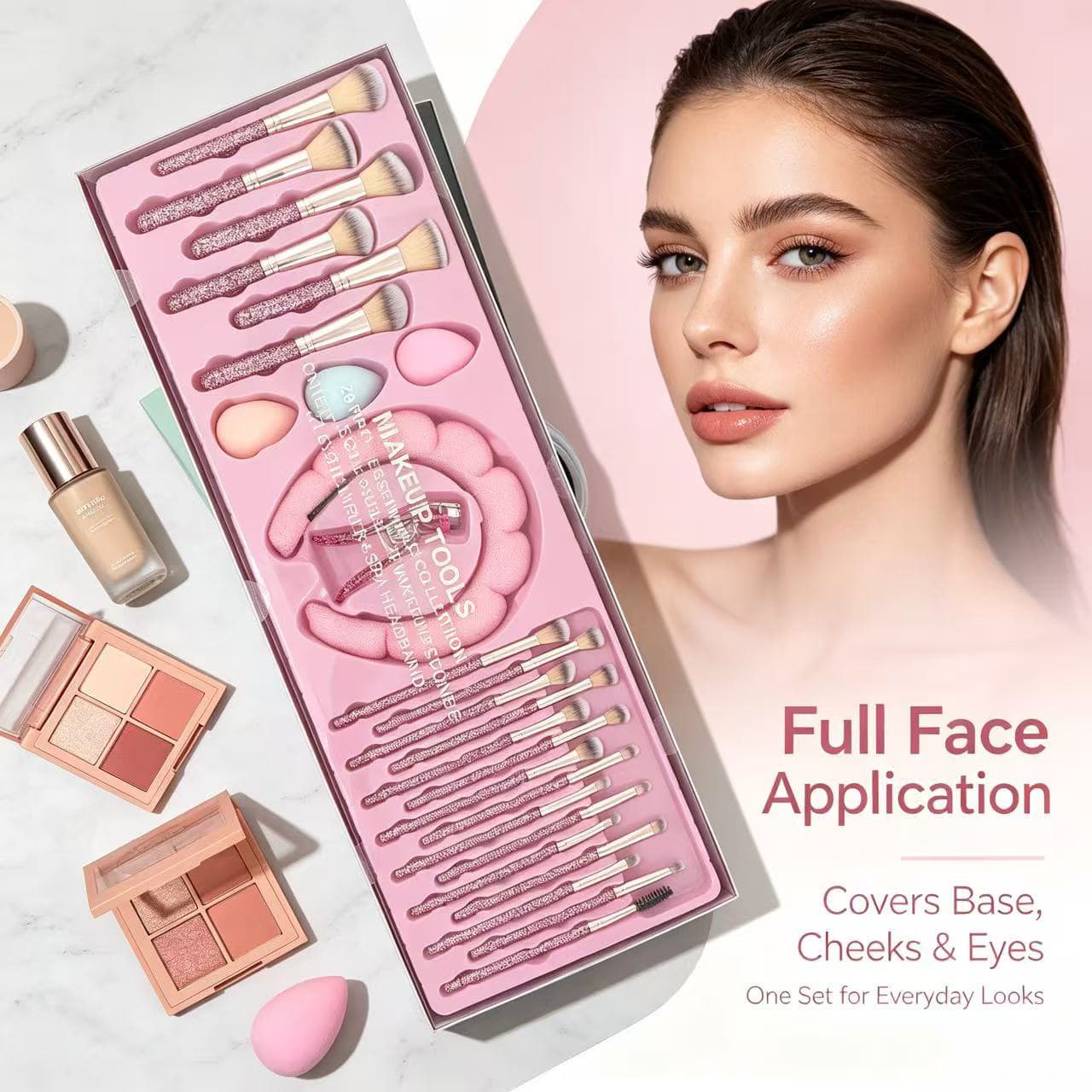 New Cross-Border 26-Piece Makeup Set with Headband, Eyelash Curler, Makeup Brushes, and Beauty Sponge for All Daily Needs