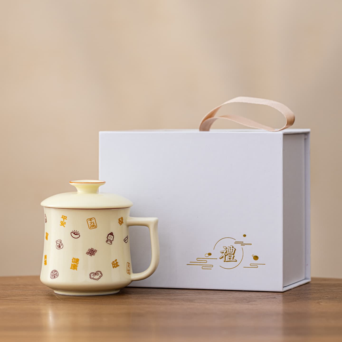 Ru Kiln Ceramic Cup Cultural Creative Blessing Office Cup Home Water Cup with Lid Personal Cup Business Gift Custom Logo