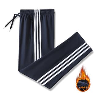 Men's Winter Fleece-Lined Sweatpants, Three-Stripe Pants, Student School Uniform Long Pants, Loose Casual Pants