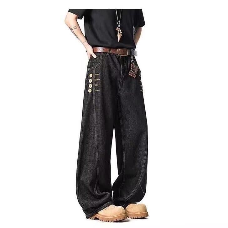 2026 new single craftsmanship American retro scimitar pants for men spring and summer wide-leg loose straight-leg raw cow jeans