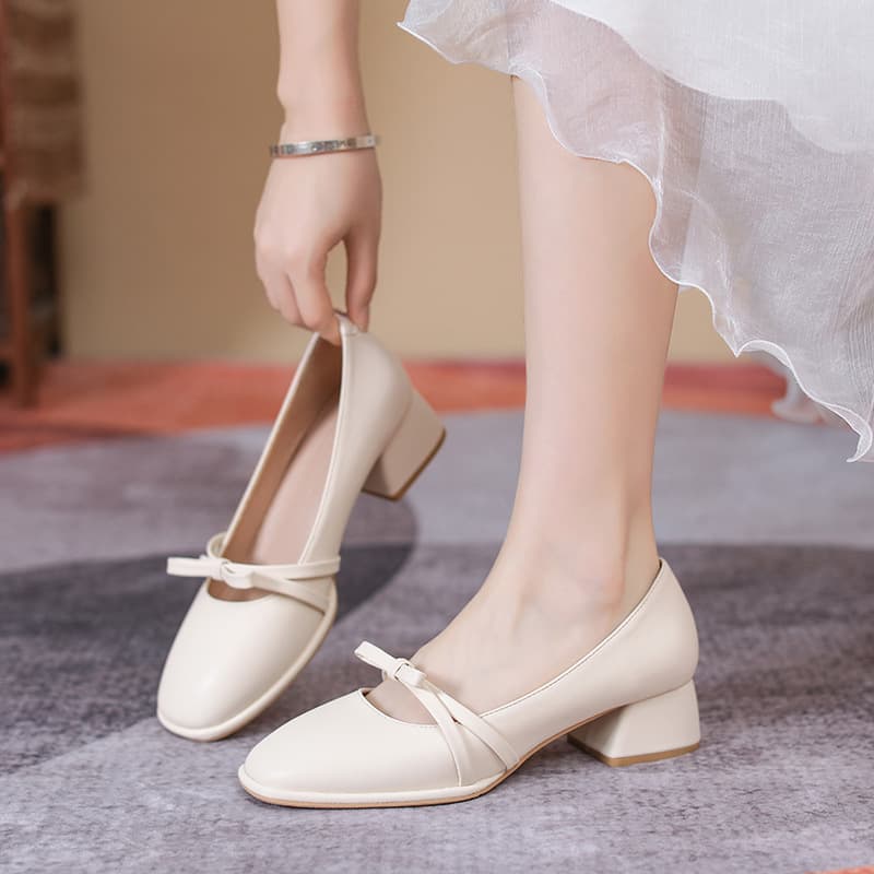 Light Luxury Shallow Mouth Women's Flats with Chunky Heel French Mary Jane Shoes Women's High Heel 2025 New Spring Summer Work Shoes