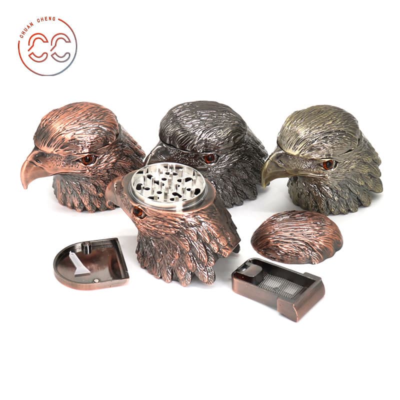 Cross-Border Hot Selling Vintage Eagle Shape Grinder Four-Layer Animal Zinc Alloy Press Drawer Tobacco Grinder