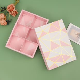 Pink 6-Piece Mooncake Box, Heaven and Earth Lid Gradient 80g Egg Yolk Pastry Packaging Box, Chocolate Cookie Box Gift Box Dessert