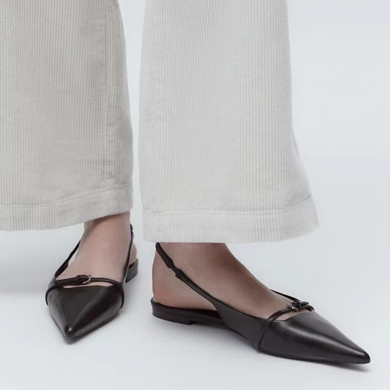 2026 Summer New Korean Style Women's Sandals Black Pointed Toe Closed Toe One-Strap Backless French Casual Sandals Size 42