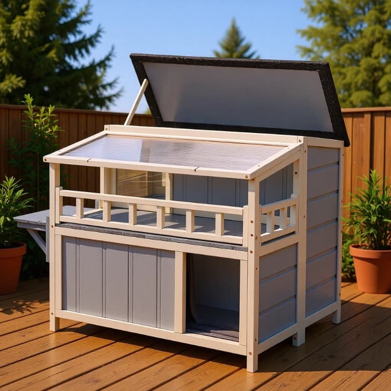 Pet Outdoor Cat House Cat Villa Stray Cat Dog Cage Solid Wood Rainproof Dog House Outdoor Cat House Insulated