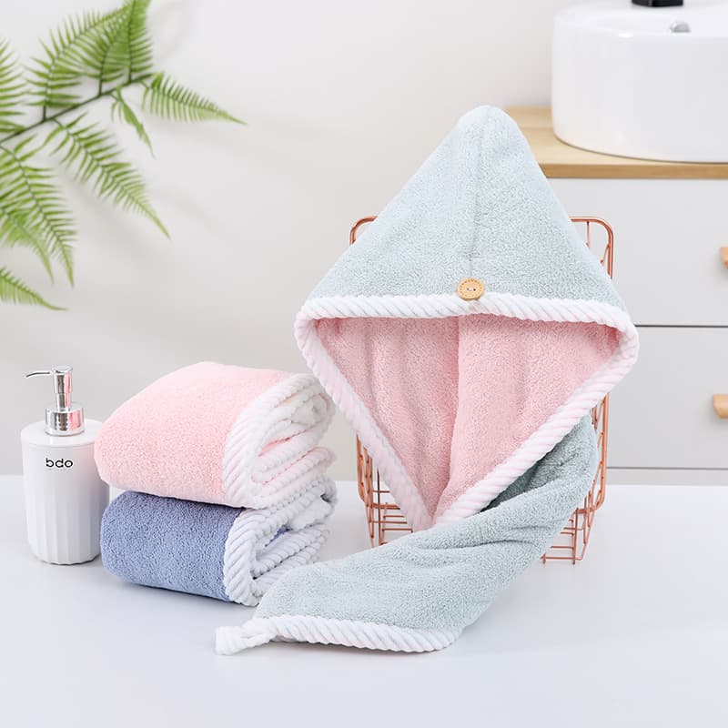Free Shipping Coral Fleece Two-Tone Hair Towel Quick-Dry Absorbent Turban Double-Layer Thickened Hair Drying Towel for Students Dormitory Bath Cap