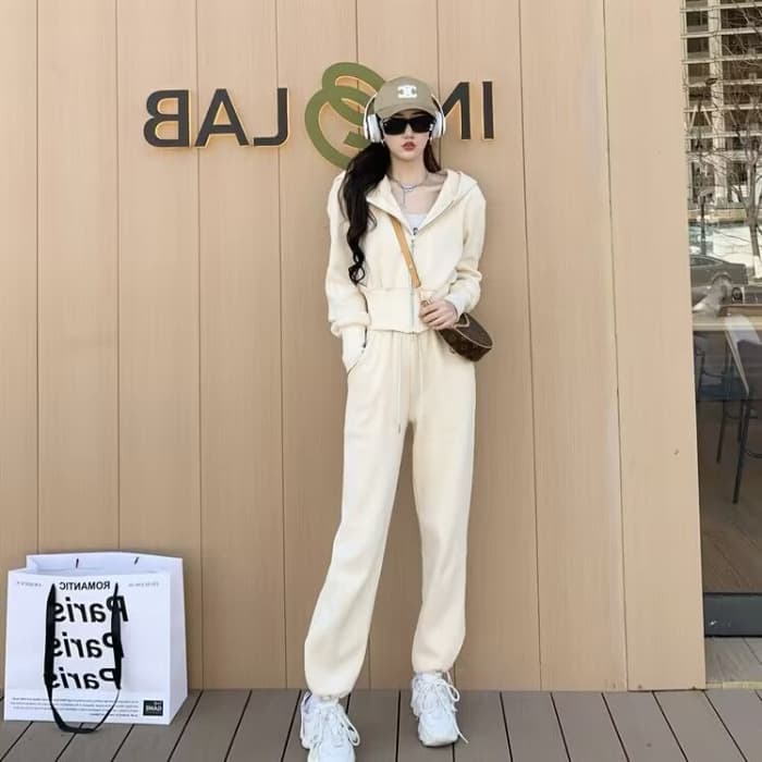 Salt-Style Sportswear Set for Women, New Spring/Fall Korean Version Student Slim-Fit Loose Fashion Hoodie Casual Two-Piece Set