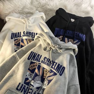 Women's Loose Fit BF Casual Early Autumn Oversize Harajuku Vintage Fleece-Lined Thick Hooded Plus Size Coat