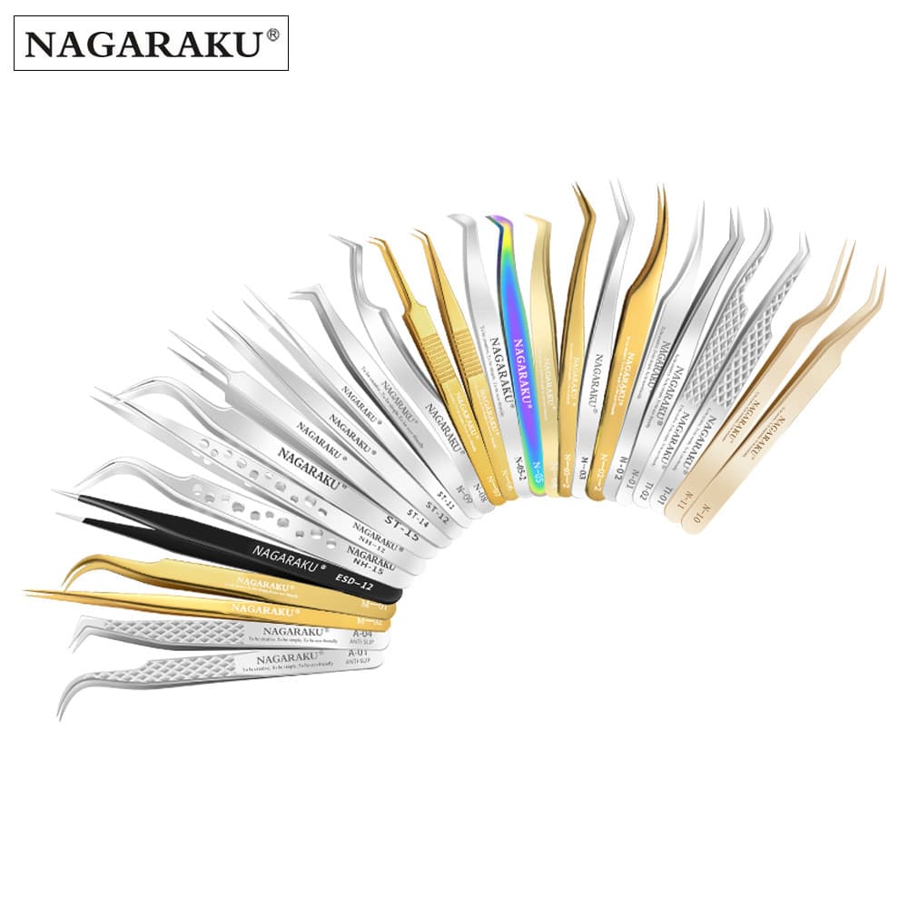 NAGARAKU Eyelash Extension Tweezers, Precision Lash Tweezers, Straight Tweezers, Curved Tweezers, Dolphin Clamp, Golden Feather Clamp, Beauty Tools