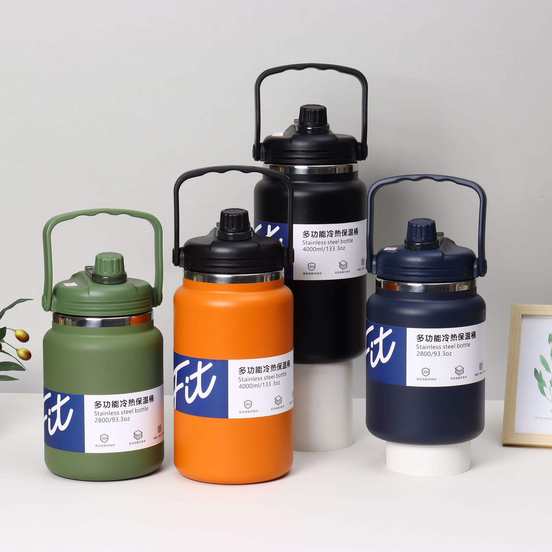 Cross-border large-capacity camping bucket cup 304 stainless steel double drink handle cup outdoor ton-ton pot with handle straw