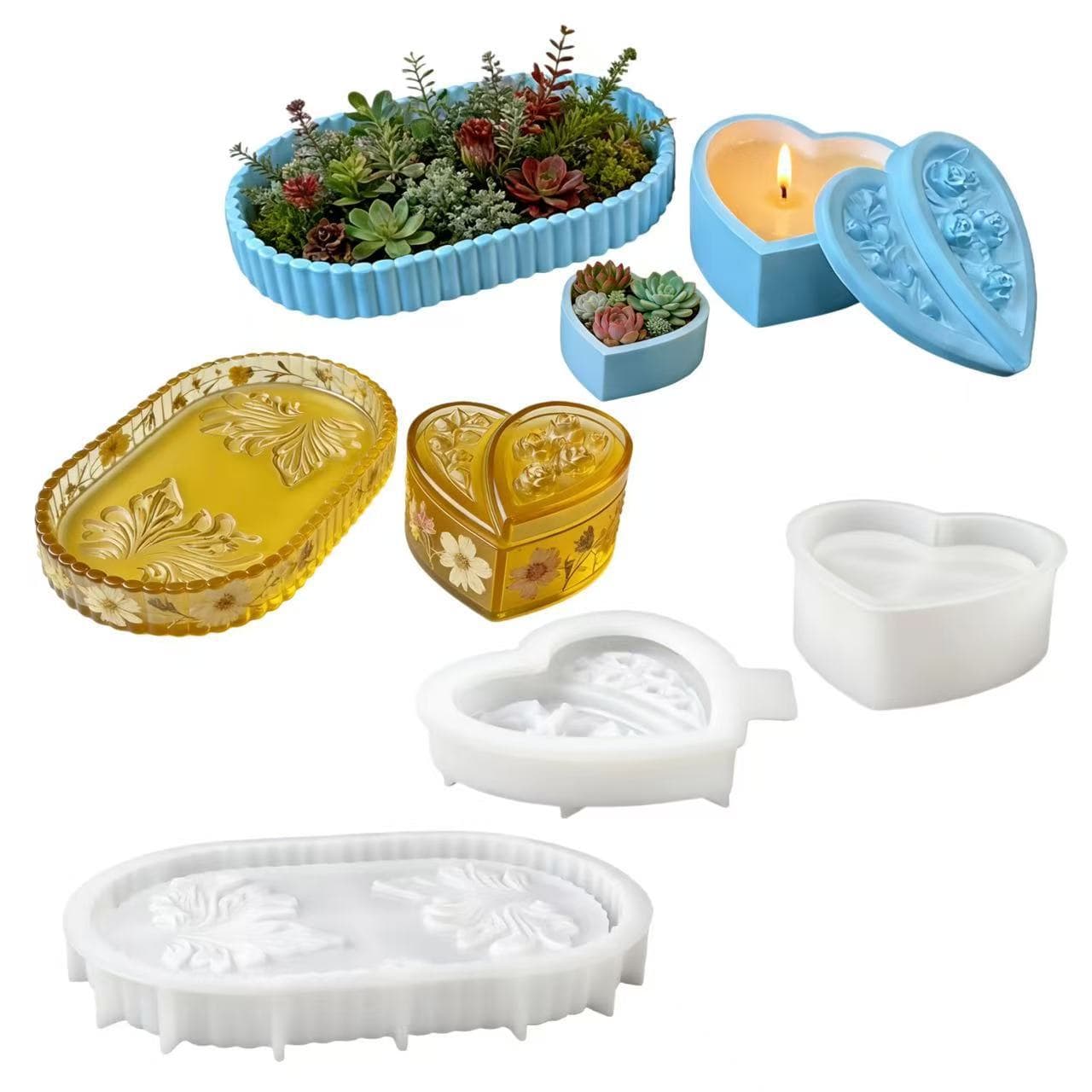 S2247+S1701+S1702 Pallet Love Rose Box Three-piece Set Epoxy Plaster DIY Silicone Mold