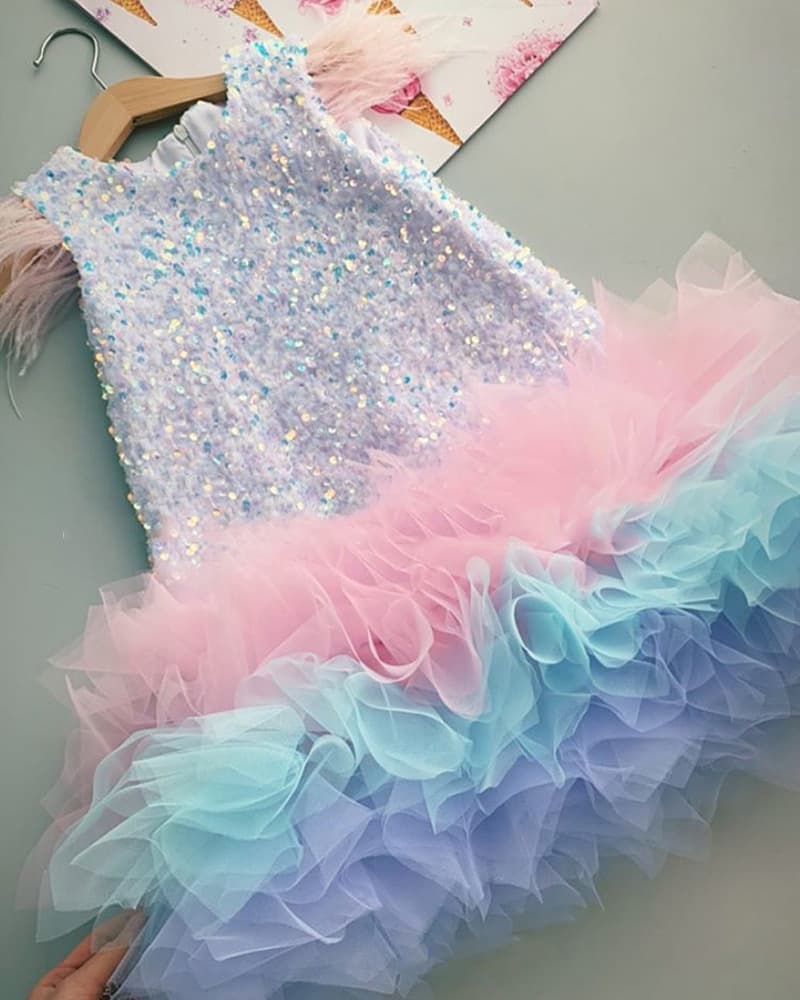 Children's Sequined Dress, AliExpress Cross-border Girls' Catwalk Dress, Birthday Princess Dress, Baby Girl's First Birthday Dress