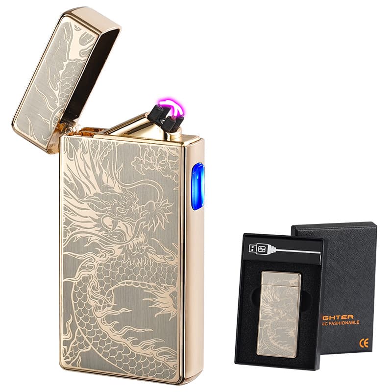 Factory wholesale metal Type-C rechargeable dual-fire arc touchscreen pulse cigarette lighter with digital power display.