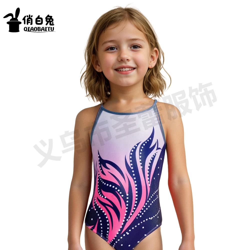 Cross-border children's training clothes high elastic fabric printed hot stamping shiny girls' sleeveless jumpsuit European and American gymnastics clothes