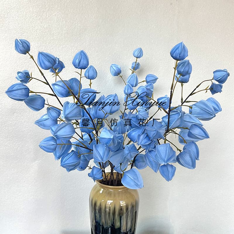 Cross-border wholesale 4-branch blue faux lantern fruit high-end large star peach silk flower home living room decoration soft furnishings