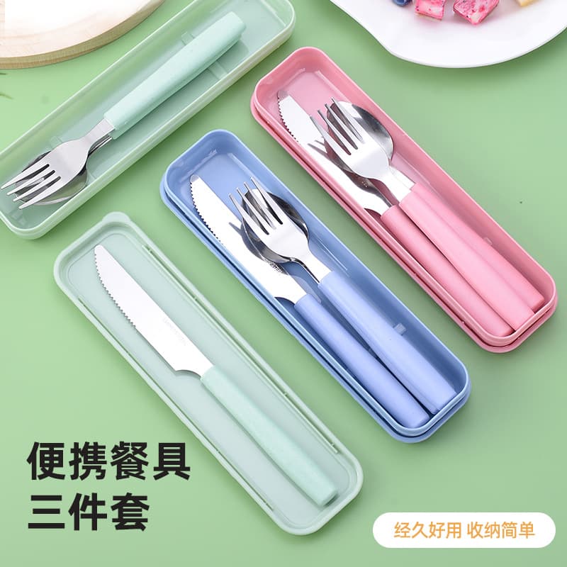 Cross-border Western Stainless Steel Portable Cutlery Three-Piece Spoon Fork Dinner Knife Outdoor Company Gift Fork Exquisite Set